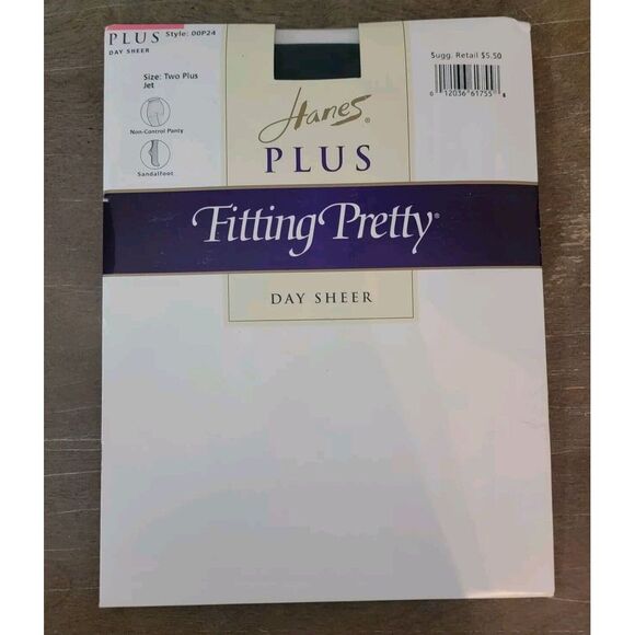 VINTAGE Hanes Plus Fitting Pretty Two Plus Classic Jet‎ Black Pantyhose Sheer - Picture 1 of 3